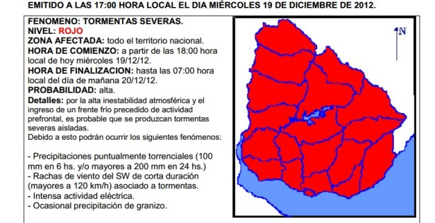 Rojo. El alerta de Meteorología con el mapa rojo. 